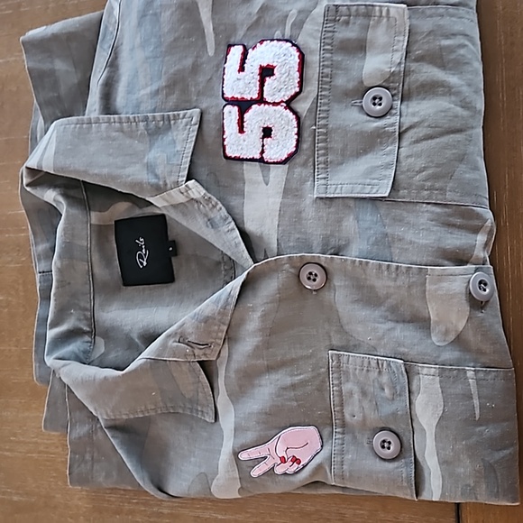 RAILS ANGES CAMO BUTTON DOWN LINEN BLEND SHIRT WITH PATCHES - Picture 12 of 12